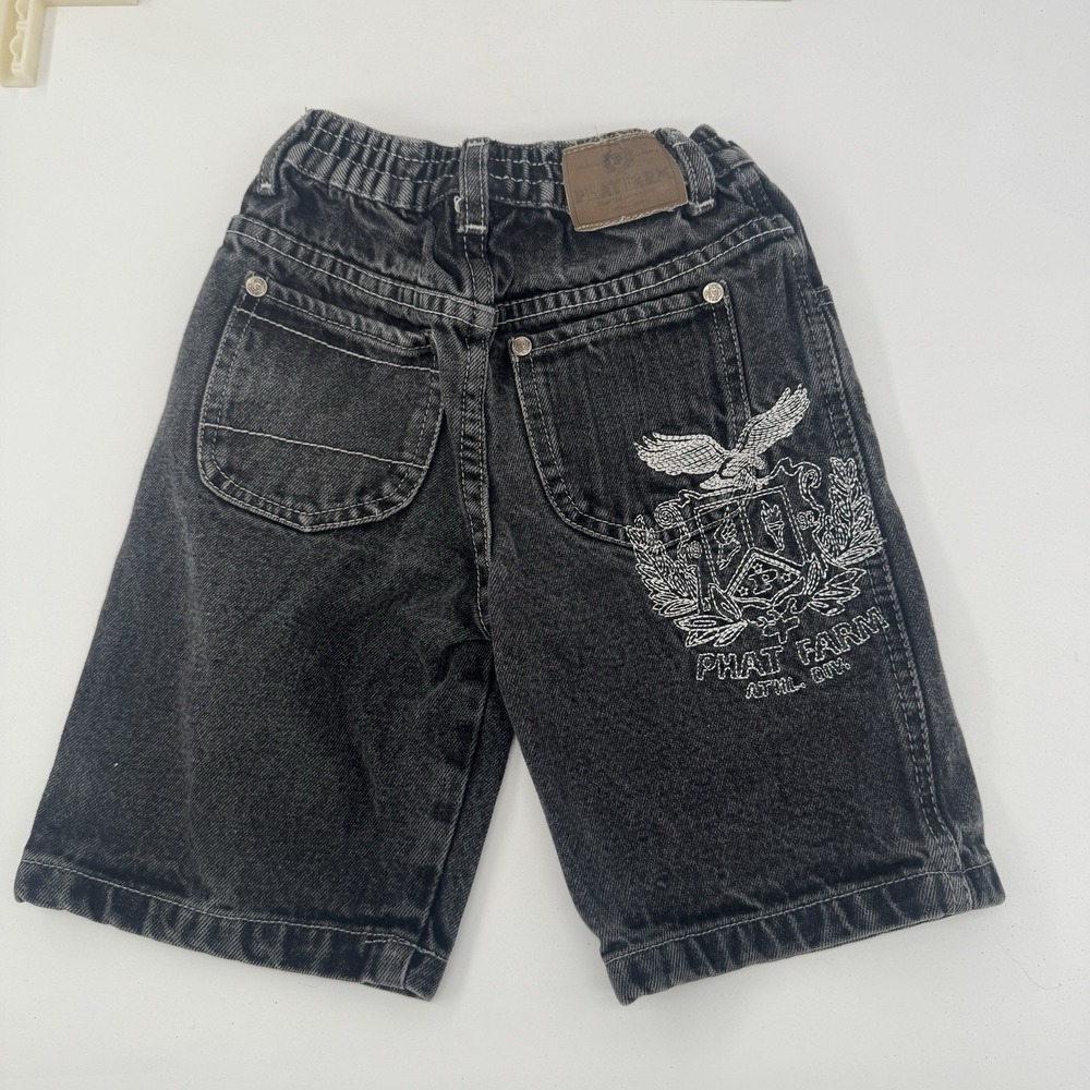 Vintage Phat Farm Kids Denim Shorts Black Logo Y2K Streetwear 2T Baggy Graphic‎